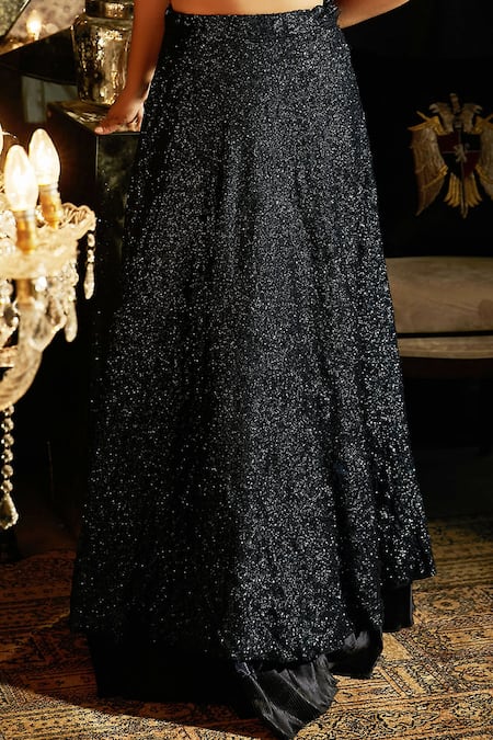 Shop Tasuvure Indes Blue Organza, Pleated Polyester Boat Ruffle Blouse And Embroidered Lehenga Set Online at Aza Fashions Shop_Tasuvure Indes_Blue Organza, Pleated Polyester Boat Ruffle Blouse And Embroidered Lehenga Set _Online_at_Aza_Fashions