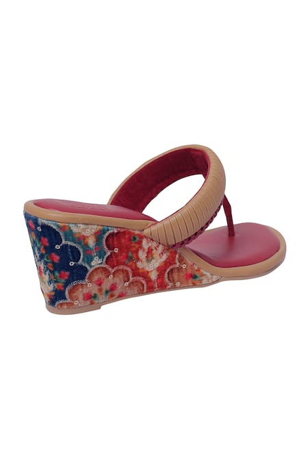 Shop Veruschka By Payal Kothari Maroon Embroidery Ghevar Floral Motifs Wedges at Aza Fashions Shop_Veruschka By Payal Kothari_Maroon Embroidery Ghevar Floral Motifs Wedges _at_Aza_Fashions