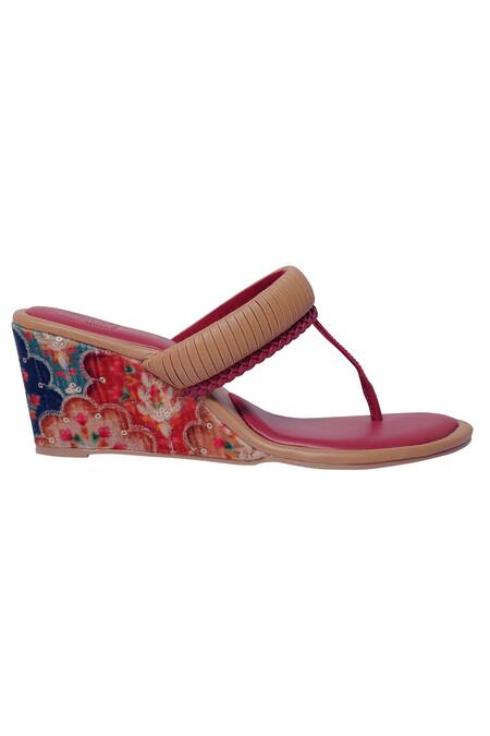 Buy Veruschka By Payal Kothari Maroon Embroidery Ghevar Floral Motifs Wedges Online at Aza Fashions Buy_Veruschka By Payal Kothari_Maroon Embroidery Ghevar Floral Motifs Wedges _Online_at_Aza_Fashions
