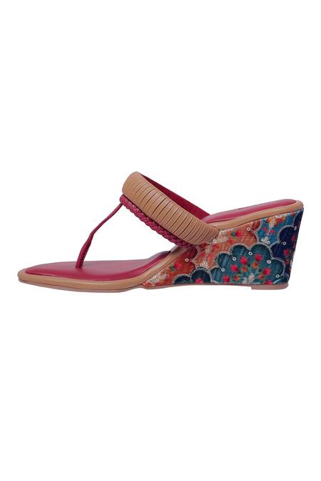 Shop Veruschka By Payal Kothari Maroon Embroidery Ghevar Floral Motifs Wedges Online at Aza Fashions Shop_Veruschka By Payal Kothari_Maroon Embroidery Ghevar Floral Motifs Wedges _Online_at_Aza_Fashions
