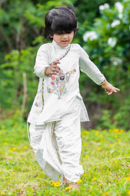 Panchhi By Kanupriya Tibrewala_White Cotton, Silk Embroidery, Gota Patti Kurta And Dhoti Pant Set_Online_at_Aza_Fashions