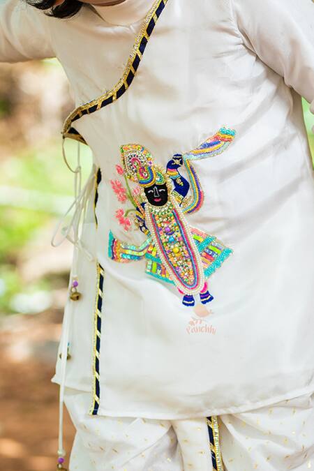 Buy_Panchhi By Kanupriya Tibrewala_White Cotton, Silk Embroidery, Gota Patti Kurta And Dhoti Pant Set_Online_at_Aza_Fashions