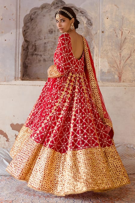 Shop Gulabo Jaipur Red Organza, Georgette Gota Patti Mallika Embroidered Anarkali With Dupatta Online at Aza Fashions Shop_Gulabo Jaipur_Red Organza, Georgette Gota Patti Mallika Embroidered Anarkali With Dupatta _Online_at_Aza_Fashions