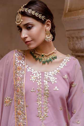 Gulabo Jaipur Purple Georgette Gota Patti Scoop Neck Shagun Work Kurta Lehenga Set at Aza Fashions Gulabo Jaipur_Purple Georgette Gota Patti Scoop Neck Shagun Work Kurta Lehenga Set _at_Aza_Fashions