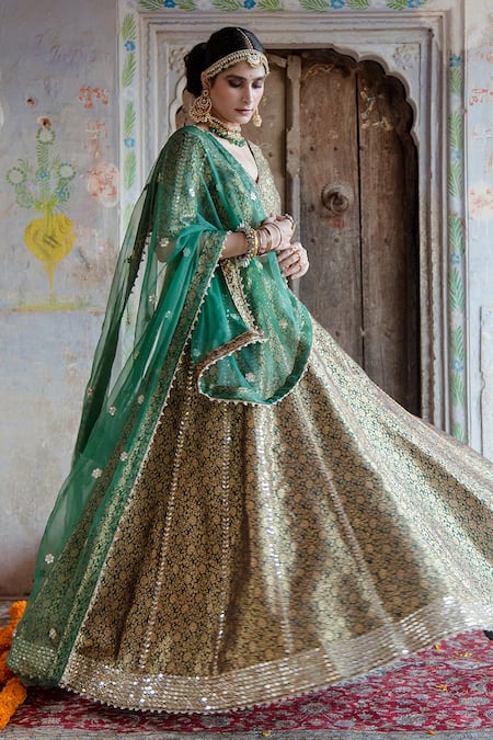 Buy Teal Silk Blend Zari Woven and Embroidered Unstitched Lehenga Set for  women at Soch - CHD-UGCTRD50292C