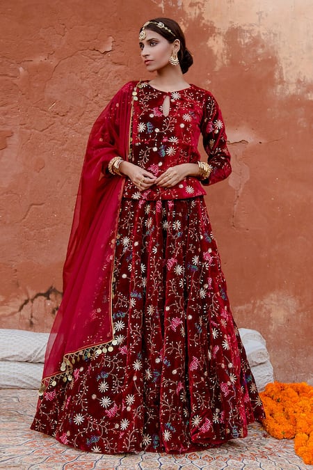 Midnight Blue Kashmiri Tilla Embroidered Lehenga Outfit – Talking Threads