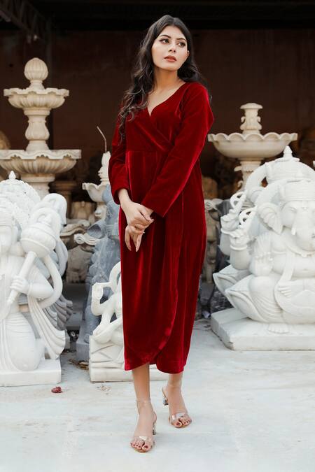 Gulabo Jaipur_Red Overlapping Dress_Online_at_Aza_Fashions
