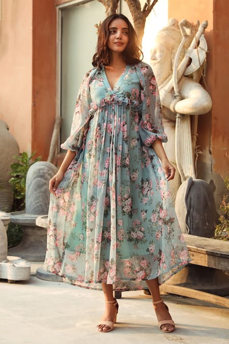Peach Color Digital Printed Georgette Gown – garment villa