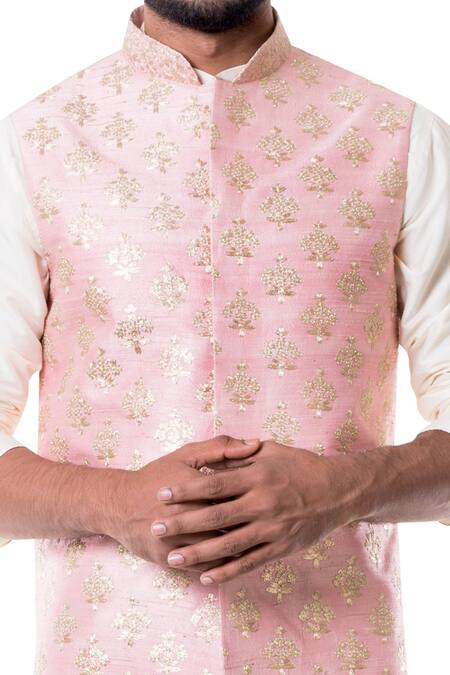 Smriti By Anju Agarwal Beige Raw , Cotton Embroidered Bundi And Kurta Set at Aza Fashions Smriti By Anju Agarwal_Beige Raw , Cotton Embroidered Bundi And Kurta Set _at_Aza_Fashions