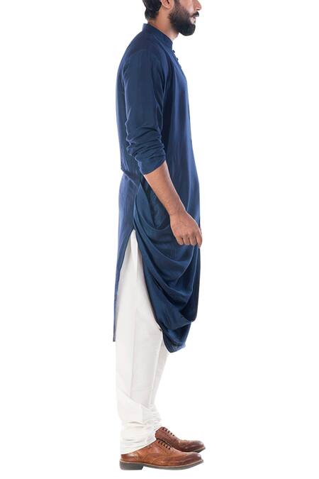 Smriti By Anju Agarwal_Blue Cotton , Bam Draped Kurta Set_Online_at_Aza_Fashions