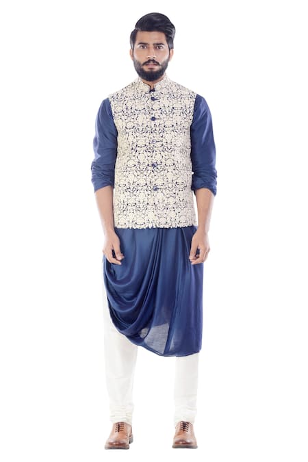 Smriti By Anju Agarwal Embroidered Bundi & Draped Kurta Set 