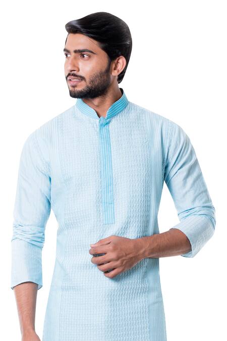 Shop_Smriti By Anju Agarwal_Blue Cotton Silk Embroidered Kurta Set_Online_at_Aza_Fashions