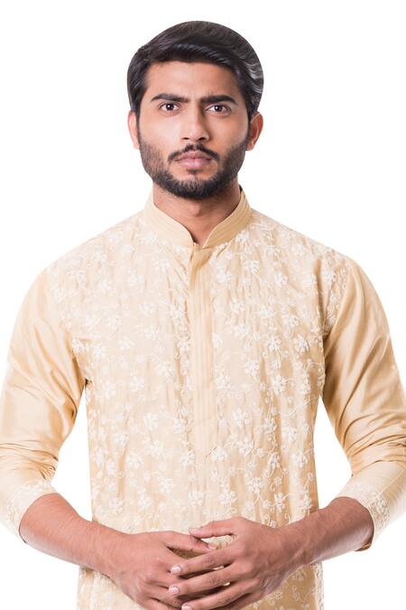 Shop Smriti By Anju Agarwal Beige Cotton Silk Embroidered Kurta Set Online at Aza Fashions Shop_Smriti By Anju Agarwal_Beige Cotton Silk Embroidered Kurta Set _Online_at_Aza_Fashions