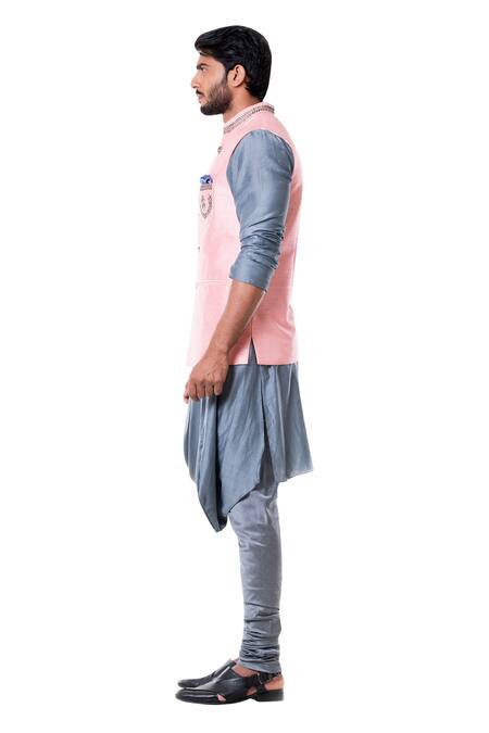 Buy Smriti By Anju Agarwal Grey , Raw , Cotton Embroidered Bundi And Draped Kurta Set Online at Aza Fashions Buy_Smriti By Anju Agarwal_Grey , Raw , Cotton Embroidered Bundi And Draped Kurta Set_Online_at_Aza_Fashions