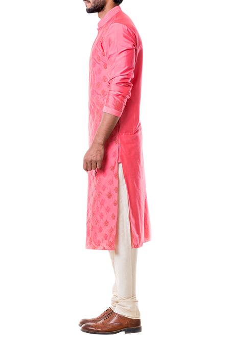 Smriti By Anju Agarwal Pink Cotton Silk Embroidered Kurta Set Online at Aza Fashions Smriti By Anju Agarwal_Pink Cotton Silk Embroidered Kurta Set _Online_at_Aza_Fashions