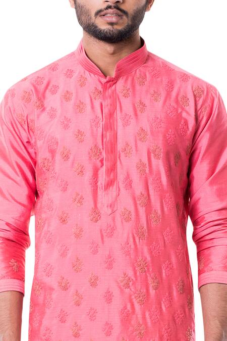 Shop Smriti By Anju Agarwal Pink Cotton Silk Embroidered Kurta Set Online at Aza Fashions Shop_Smriti By Anju Agarwal_Pink Cotton Silk Embroidered Kurta Set _Online_at_Aza_Fashions