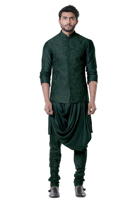 Buy Smriti By Anju Agarwal Green , Raw , Cotton Embroidered Bundi And Draped Kurta Set Online at Aza Fashions Buy_Smriti By Anju Agarwal_Green , Raw , Cotton Embroidered Bundi And Draped Kurta Set _Online_at_Aza_Fashions