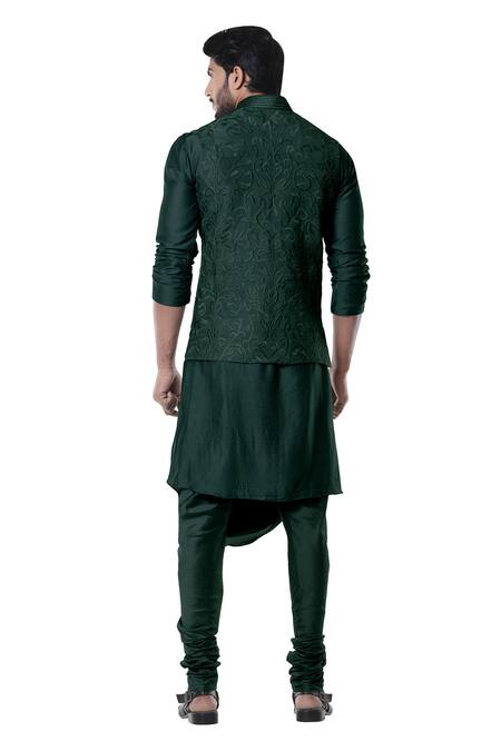 Shop Smriti By Anju Agarwal Green , Raw , Cotton Embroidered Bundi And Draped Kurta Set at Aza Fashions Shop_Smriti By Anju Agarwal_Green , Raw , Cotton Embroidered Bundi And Draped Kurta Set _at_Aza_Fashions