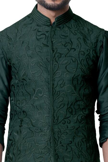 Shop Smriti By Anju Agarwal Green , Raw , Cotton Embroidered Bundi And Draped Kurta Set Online at Aza Fashions Shop_Smriti By Anju Agarwal_Green , Raw , Cotton Embroidered Bundi And Draped Kurta Set _Online_at_Aza_Fashions