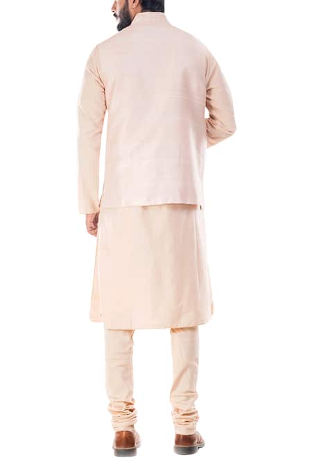 Shop_Smriti By Anju Agarwal_Beige Raw , Cotton Embroidered Bundi And Kurta Set _at_Aza_Fashions