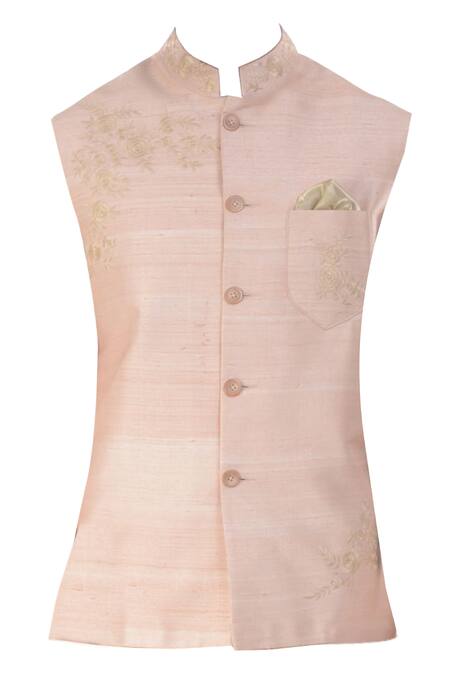 Buy_Smriti By Anju Agarwal_Beige Raw , Cotton Embroidered Bundi And Kurta Set _Online_at_Aza_Fashions