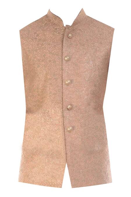 Buy_Smriti By Anju Agarwal_Beige Raw , Cotton Embroidered Bundi And Kurta Set _Online_at_Aza_Fashions