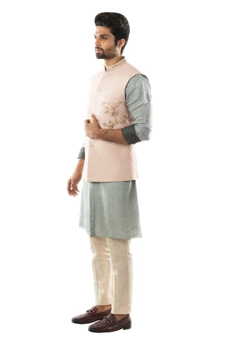 Smriti By Anju Agarwal_Pink Bemberg Silk Quilted Nehru Jacket _Online_at_Aza_Fashions