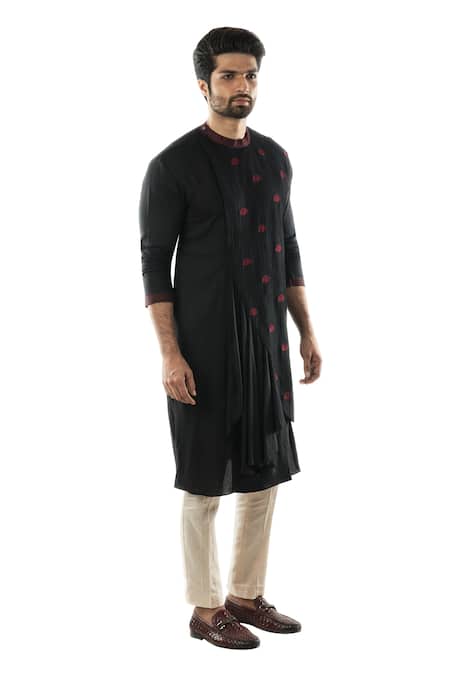 Buy_Paarsh_Black Rayon, Cotton Linen Pintuck Kurta Set _Online_at_Aza_Fashions