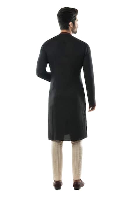 Shop_Paarsh_Black Rayon, Cotton Linen Pintuck Kurta Set _at_Aza_Fashions