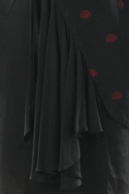 Shop_Paarsh_Black Rayon, Cotton Linen Pintuck Kurta Set _Online_at_Aza_Fashions