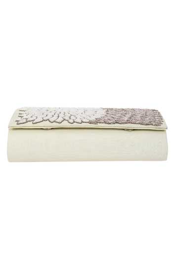 Shop_The Purple Sack_White Embroidery, Zari Flap Clutch With Sling _Online_at_Aza_Fashions
