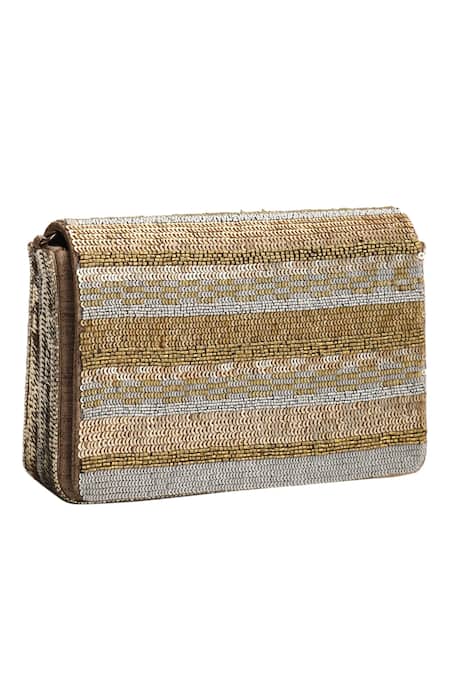 Buy_The Purple Sack_Brown Embroidery, Sequins Flap Clutch With Sling _Online_at_Aza_Fashions