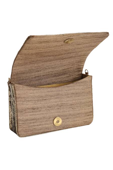 Shop_The Purple Sack_Brown Embroidery, Sequins Flap Clutch With Sling _Online_at_Aza_Fashions