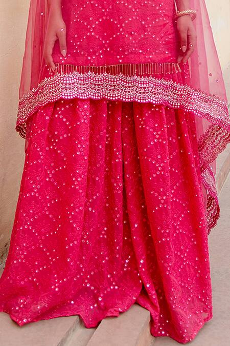 Gulabo Jaipur Pink Georgette Floral, Mirror U Neck And Work Kurta Sharara Set at Aza Fashions Gulabo Jaipur_Pink Georgette Floral, Mirror U Neck And Work Kurta Sharara Set_at_Aza_Fashions