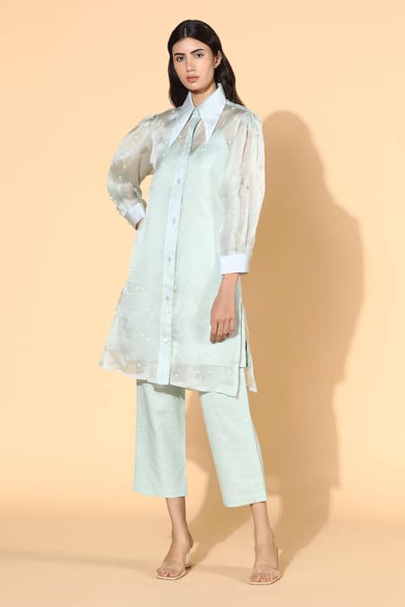 Meadow Silk Organza Tunic & Cotton Linen Pant Set 