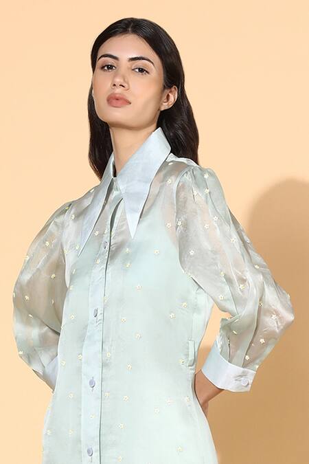 Meadow Green Tunic Silk Organza Pants Linen Inner Spread And Set at Aza Fashions Meadow_Green Tunic Silk Organza Pants Linen Inner Spread And Set _at_Aza_Fashions