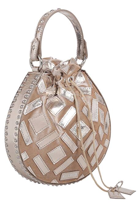 Kaeros_Gold Embroidered Velvet Potli Bag_Online_at_Aza_Fashions