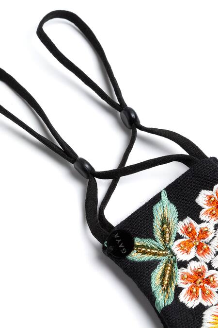 Shop_Gaya_Black Embroidery Face Mask Single Pc_Online_at_Aza_Fashions