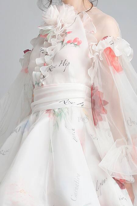 Shop Gauri & Nainika White Organza, Net Round Printed Flared Dress Online at Aza Fashions Shop_Gauri & Nainika_White Organza, Net Round Printed Flared Dress _Online_at_Aza_Fashions
