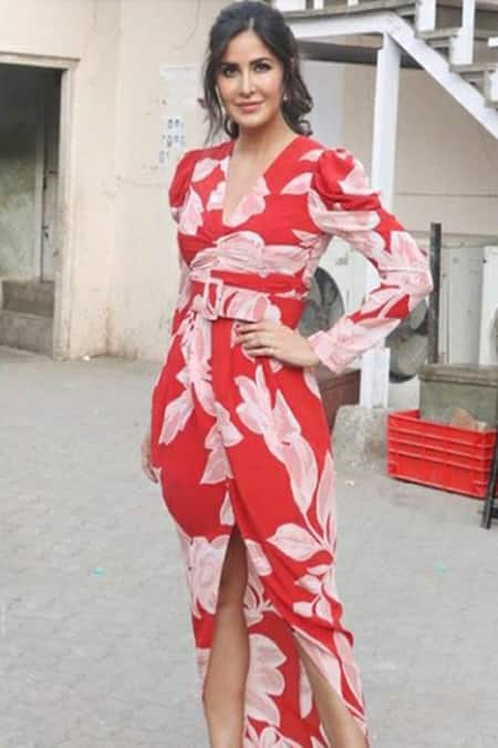 Shop Gauri & Nainika Red Printed Crepe V Neck Floral Dress at Aza Fashions Shop_Gauri & Nainika_Red Printed Crepe V Neck Floral Dress _at_Aza_Fashions