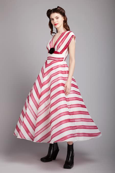 Gauri & Nainika Organza Printed Flared Dress 