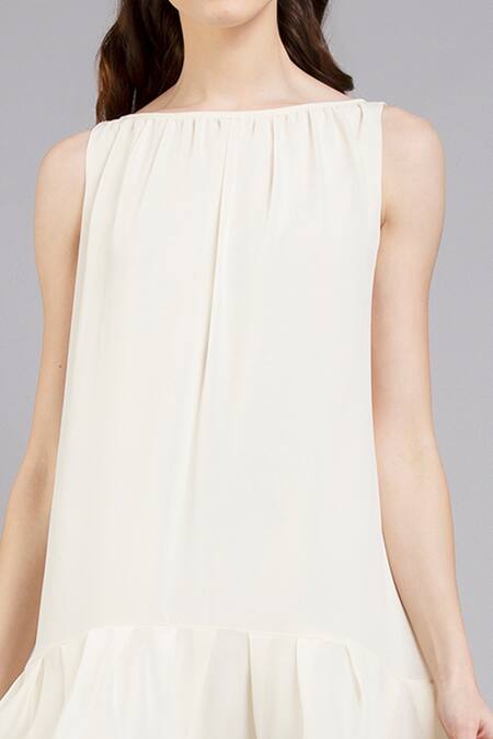 Shop Gauri & Nainika White Crepe Bateau High Low Trapeze Dress Online at Aza Fashions Shop_Gauri & Nainika_White Crepe Bateau High Low Trapeze Dress _Online_at_Aza_Fashions