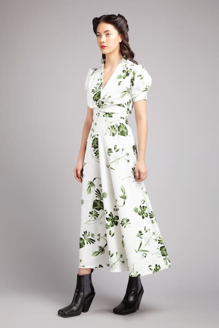Buy Ecru Floral Printed Summer Wrap Dress Online - W for Woman