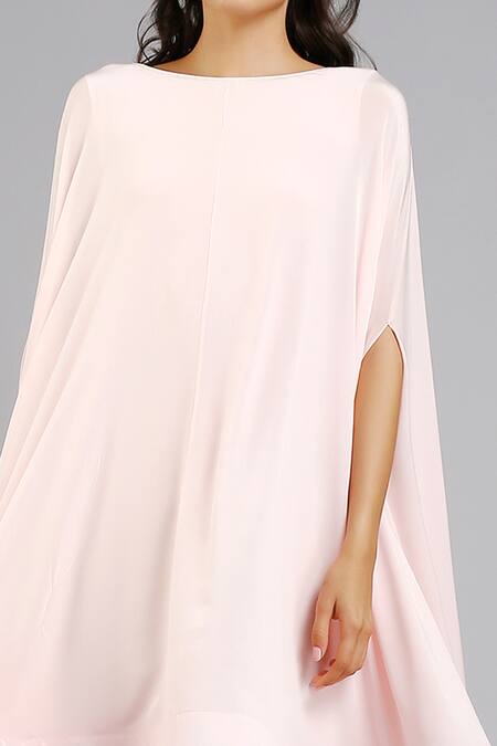 Shop Gauri & Nainika Pink Crepe Bateau Asymmetric Cape Dress Online at Aza Fashions Shop_Gauri & Nainika_Pink Crepe Bateau Asymmetric Cape Dress _Online_at_Aza_Fashions