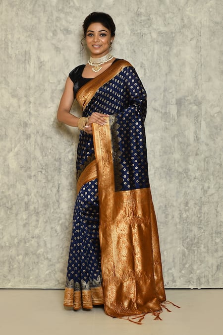 Buy Blue Silk Woven Leaf Motifs Pattern Saree For Women by Samyukta ...