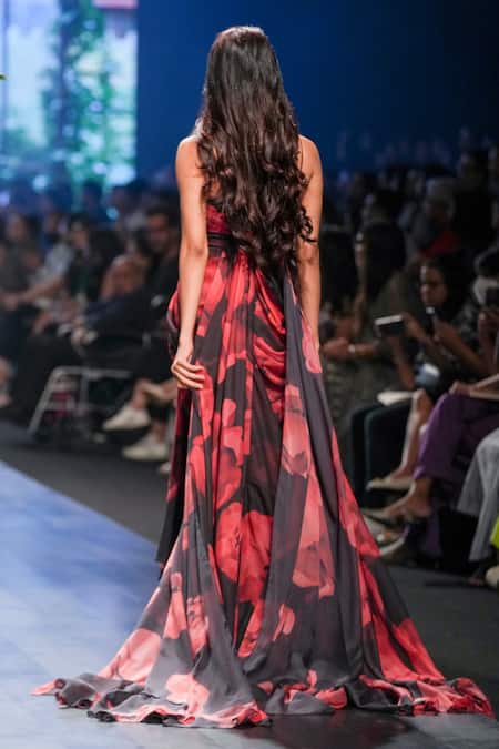 Gauri & Nainika Floating Peony Pattern Draped Gown 