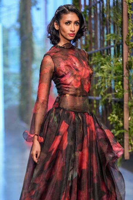 Buy Gauri & Nainika Black Ajanta Organza Botanical Pattern, Sequins Work Round Print Gown Online at Aza Fashions Buy_Gauri & Nainika_Black Ajanta Organza Botanical Pattern, Sequins Work Round Print Gown _Online_at_Aza_Fashions