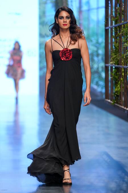 Gauri & Nainika Black Dubai Straight Strappy Gown Online at Aza Fashions Gauri & Nainika_Black Dubai Straight Strappy Gown _Online_at_Aza_Fashions