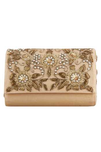 The Purple Sack_Gold Embroidery Flap Clutch With Sling _Online_at_Aza_Fashions