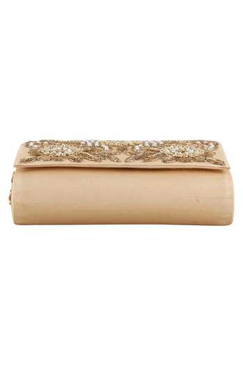 Buy_The Purple Sack_Gold Embroidery Flap Clutch With Sling _Online_at_Aza_Fashions